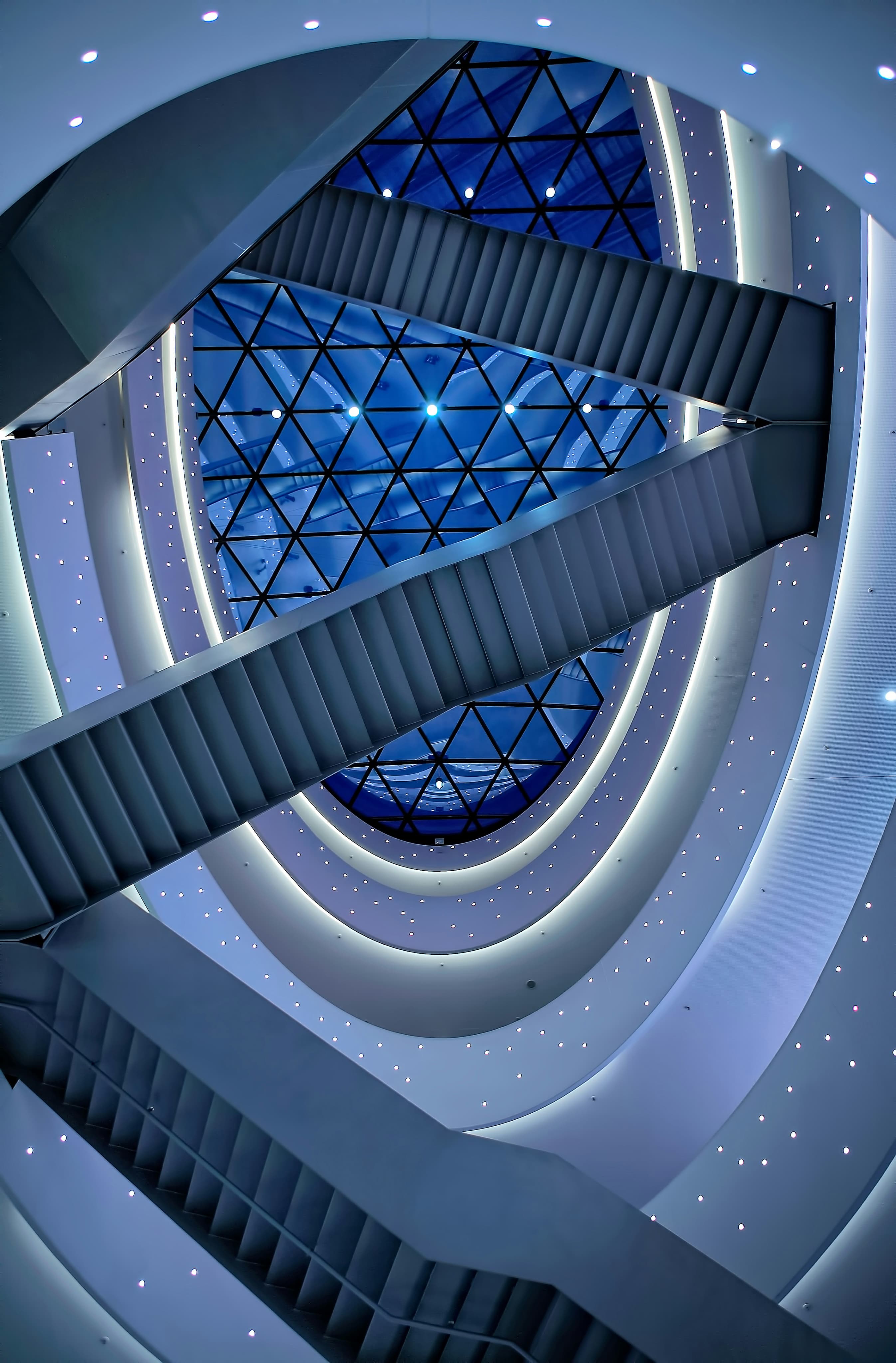 Looking up through industrial architecture